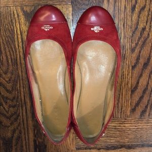 Red Suede Coach Flats
